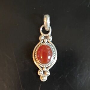 Sterling Silver and Red/Orange Stone Pendant